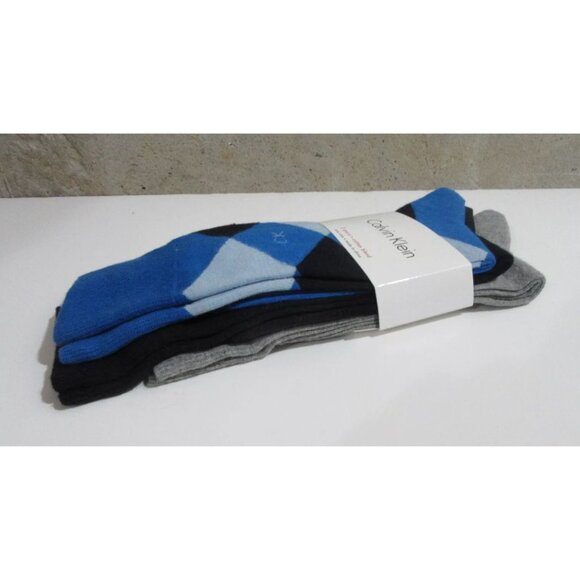 Calvin Klein Mens Trouser Dress Socks Blue & Black Argyle / Grey Assorted 3 pack - Picture 4 of 4